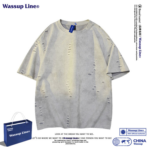WASSUPLINE破洞重磅短袖T恤