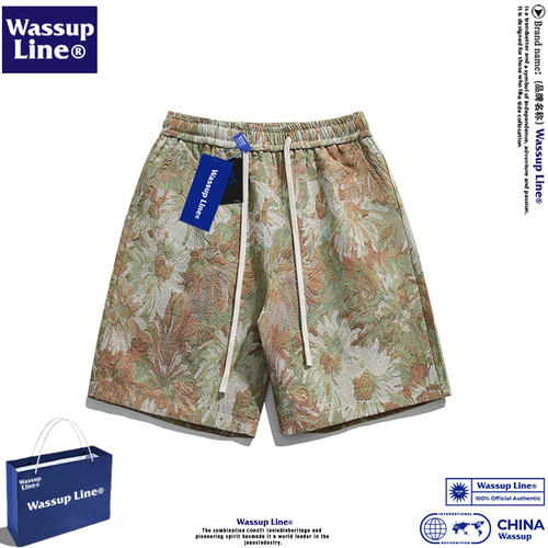 WASSUP Line潮牌男士沙滩短裤夏季宽松刺绣运动复古运动五分裤男