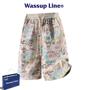 WASSUP Line潮牌美式沙滩裤男款涂鸦短裤男士夏季宽松五分裤子
