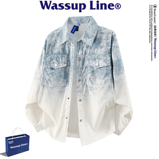LINE潮牌长袖 渐变扎染渐变衬衣男士 衬衫 美式 翻领外套 男款 WASSUP