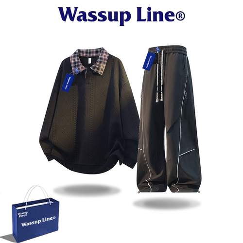 WASSUPLINE潮牌男格纹拼接套装