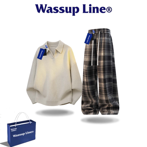 WASSUPLINE潮牌秋翻领卫衣套装