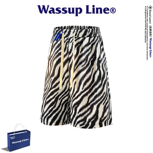 Line潮牌运动五分裤 休闲宽松短裤 男夏季 斑马纹沙滩裤 时尚 WASSUP