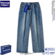 Line潮牌男士 长裤 牛仔裤 美式 WASSUP 男款 夏季 复古直筒宽松阔腿裤