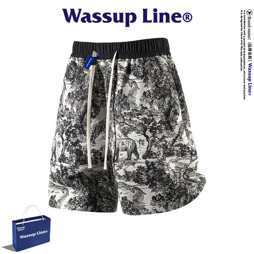 WASSUPLine潮牌宽松五分裤男