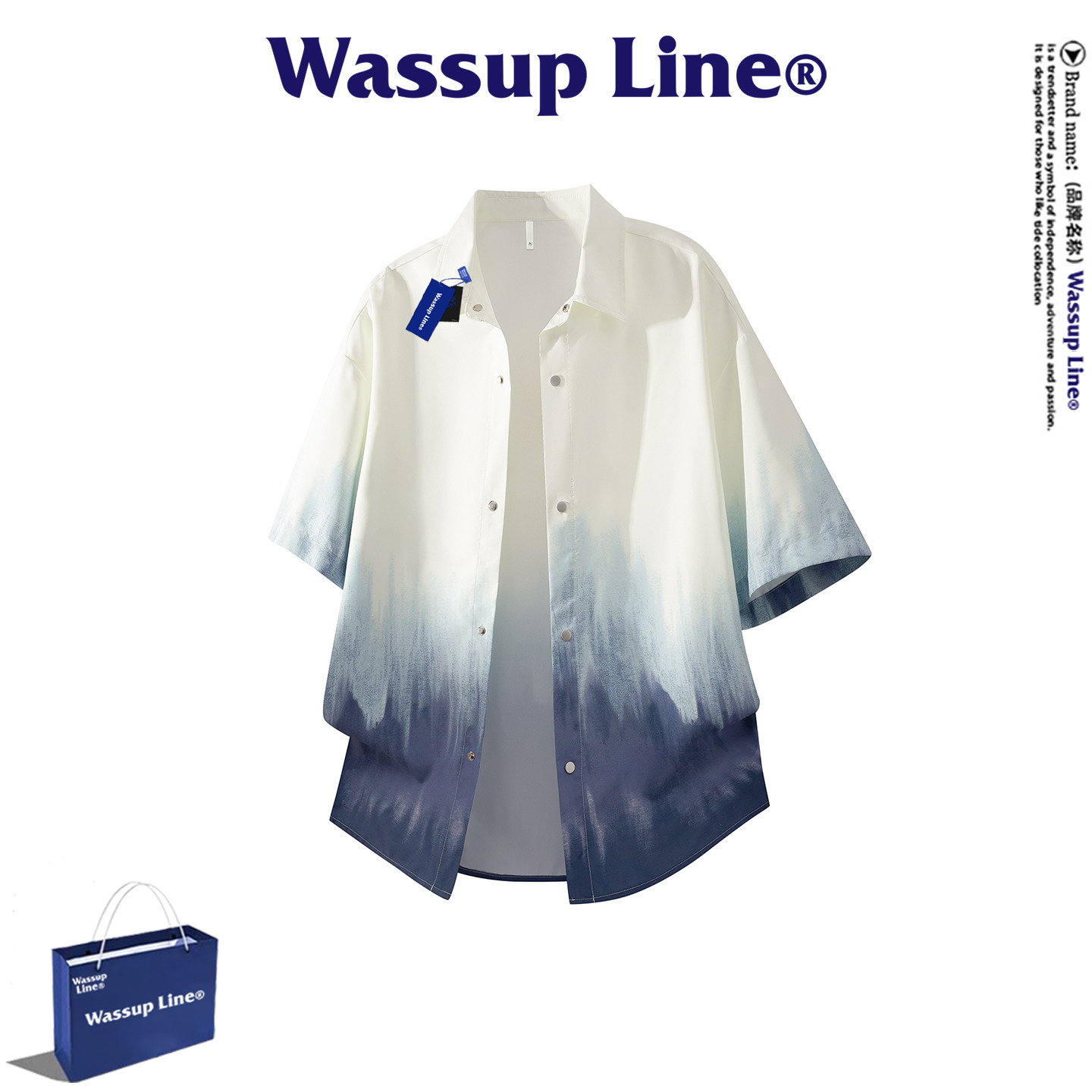 WASSUPLine潮牌休闲短袖衬衫男图片