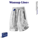 WASSUP Line潮牌休闲五分裤男夏季潮流街头运动脏脏肌理感短裤