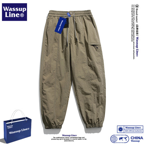 WASSUPLINE潮牌锦纶阔腿裤子男