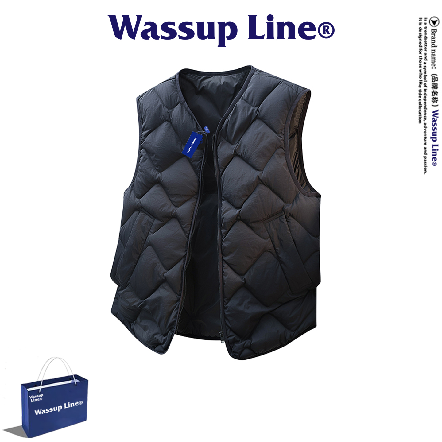 WASSUPLINE冬季菱格纹羽绒马甲