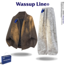 WASSUP Line潮牌PU皮衣夹克套装男款复古美式外套秋季长裤两件套