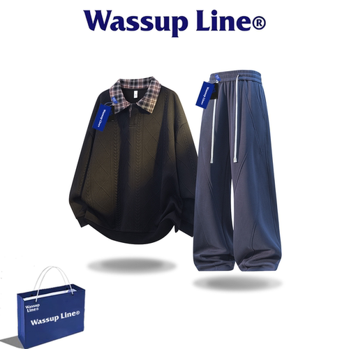 WASSUPLINE潮牌男撞色翻领套装