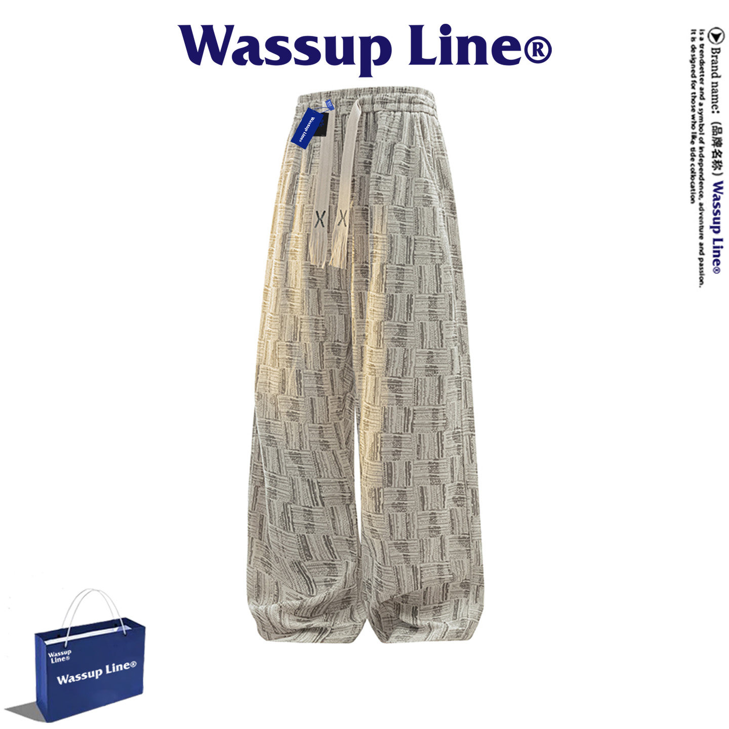 WASSUPLine潮牌阔腿休闲裤男
