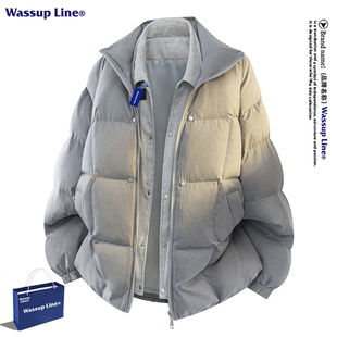 WASSUP Line潮牌美式立领羽绒服男冬季加厚保暖90白鸭绒大码外套