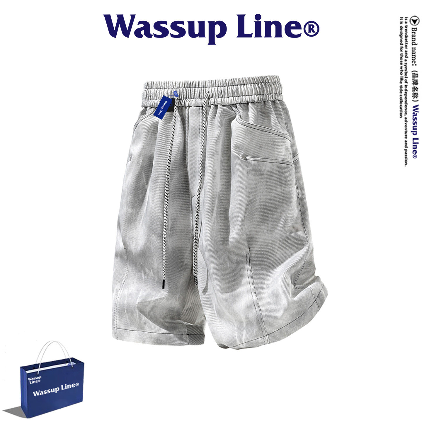 WASSUP Line潮牌时尚五分裤男夏季日常通勤百搭宽松休闲舒适短裤