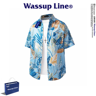 WASSUP Line潮牌度假风短袖衬衫男夏季薄款热带印花休闲透气衬衣