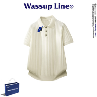 WASSUP Line潮牌针织短袖T恤男夏季休闲简约百搭老钱风翻领上衣