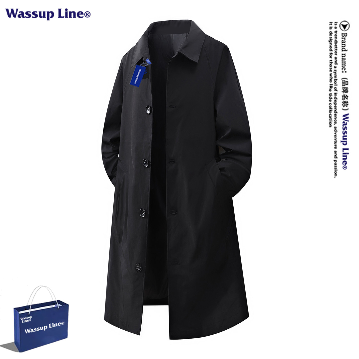 WASSUPLINE潮牌中长款风衣外套