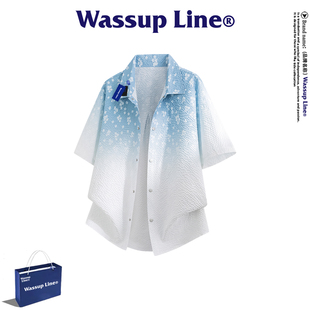 WASSUP Line潮牌休闲短袖衬衫男夏季潮流渐变色开衫舒适翻领上衣