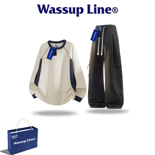 WassupLine潮牌男拼接卫衣套装