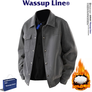 WASSUP Line潮牌羽绒服冬季男女同款90%白鸭绒工装翻领保暖外套男