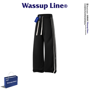 秋冬侧边条纹休闲男宽松百搭直筒裤 WASSUP Line潮牌复古运动长裤