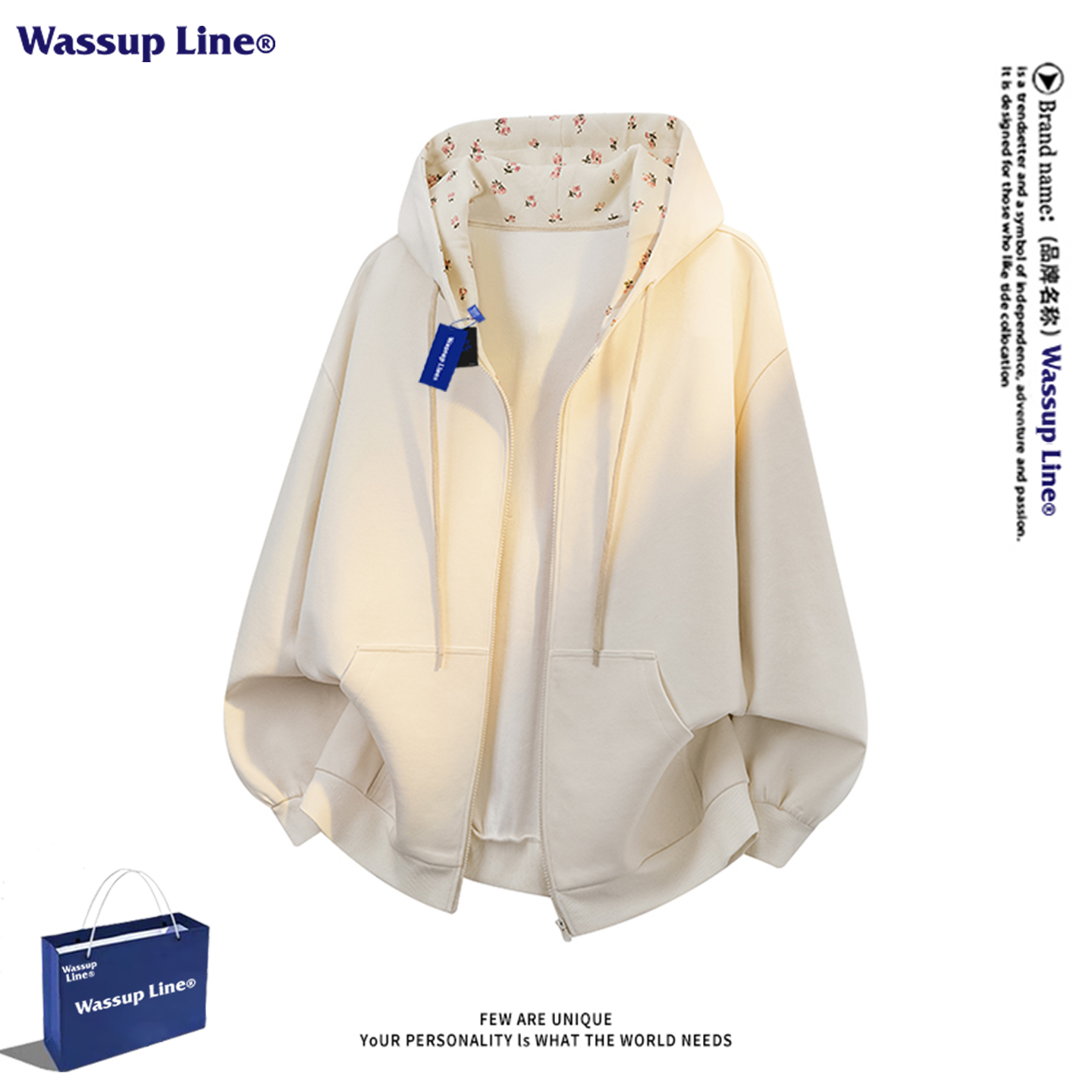 WASSUPLINE美式复古连帽卫衣