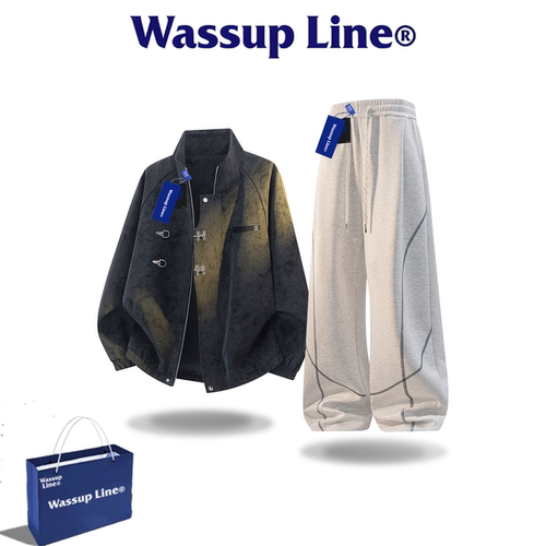 WASSUPLINE潮牌秋渐变夹克套装