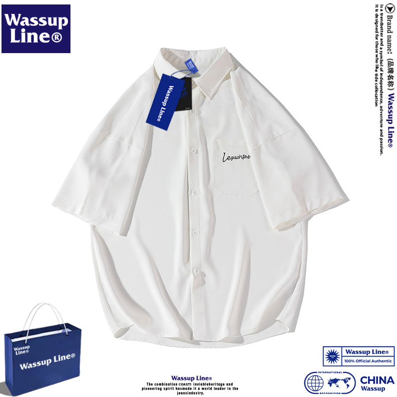 WASSUP Line潮牌夏季男士休闲短袖衬衣半袖薄款青少年外穿POLO衫