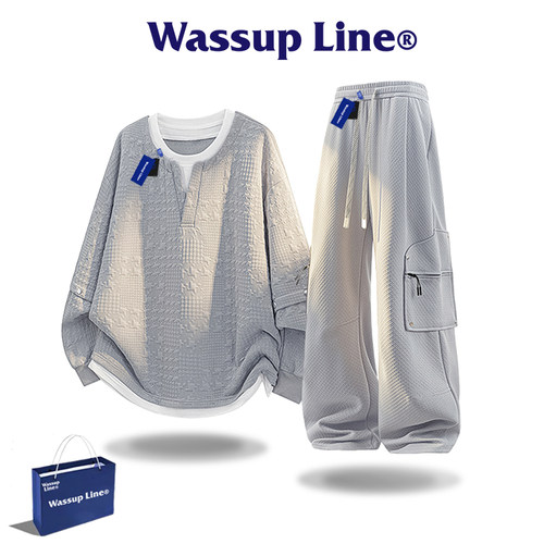 WASSUPLine潮牌假两件卫衣套装