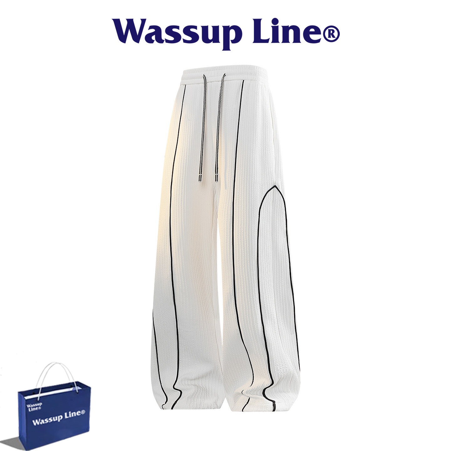 WASSUP Line潮牌休闲裤男款美式拼接运动裤宽松垂感阔腿休闲长裤