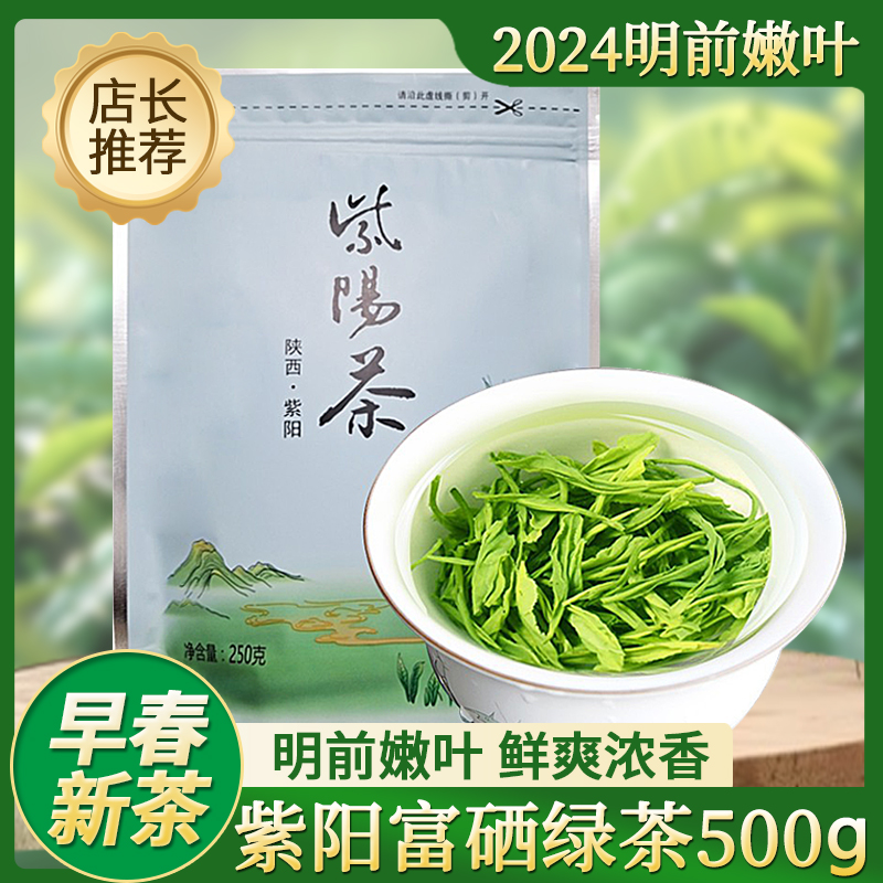 陕西安康茶叶2024新茶紫阳富硒茶明前特级春茶毛尖陕南炒青绿茶-封面