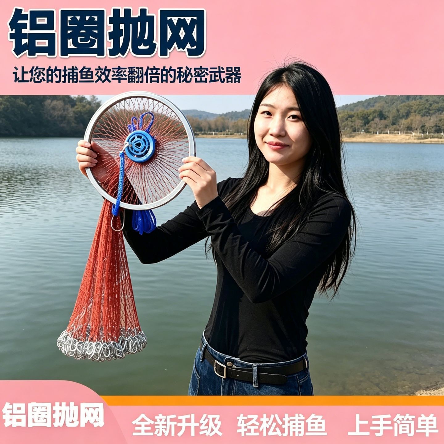 飞盘式抛网飞盘鱼网手撒网捞鱼网