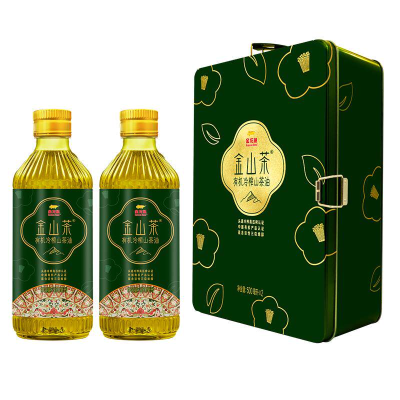 金龙鱼山茶油礼盒500ML*2瓶装有机冷榨山茶油礼盒装节庆走亲送礼