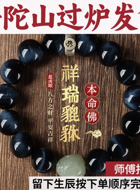 普陀山手串吉祥物女和田玉貔貅财富首饰新款蓝好运佛珠虎眼石手链