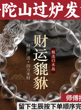 普陀山天然水晶貔貅手串白水晶貔貅手链黄紫水晶招财转运聚财运