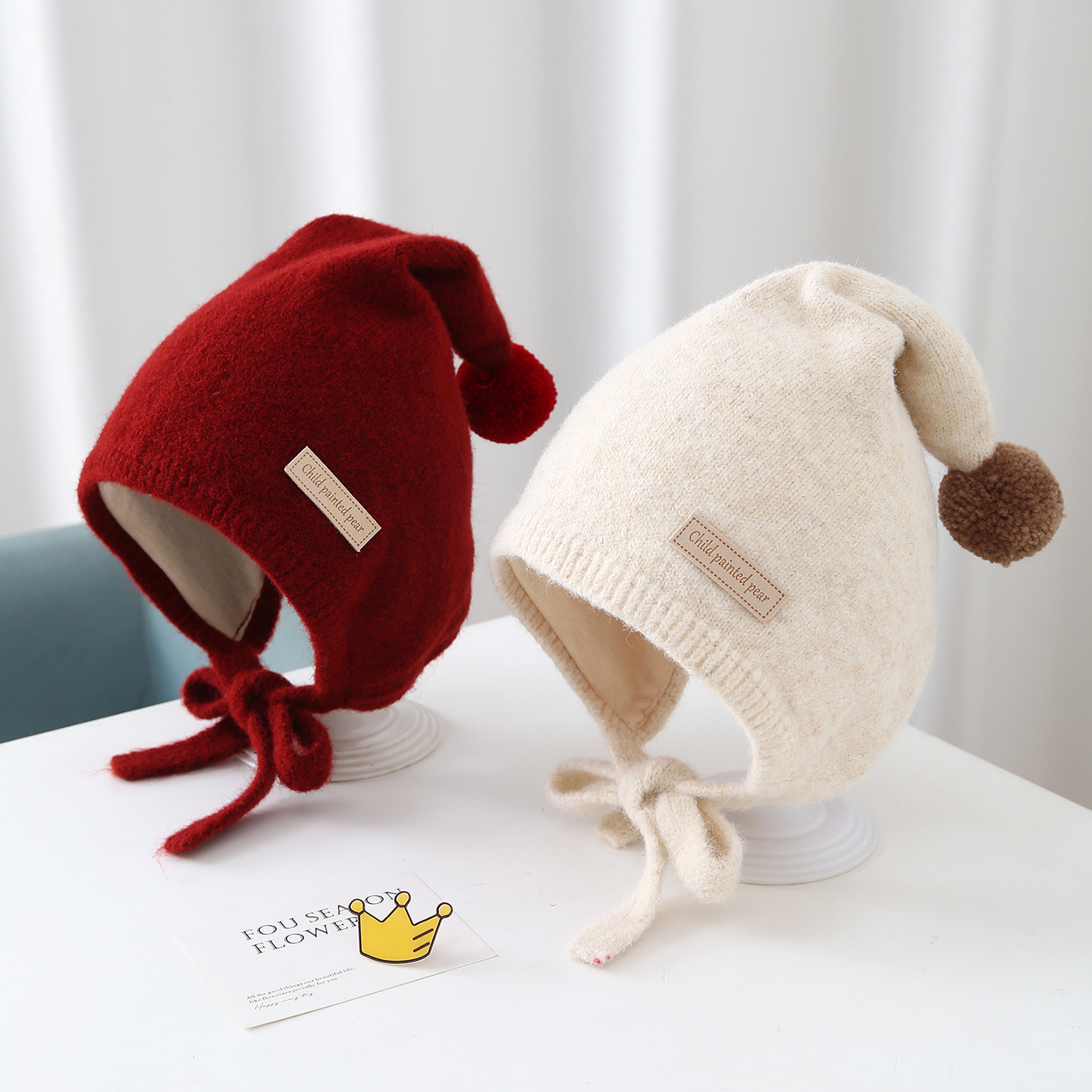 儿童帽子秋冬款韩版洋气宝宝精灵帽保暖男女童尖顶针织毛线护耳帽