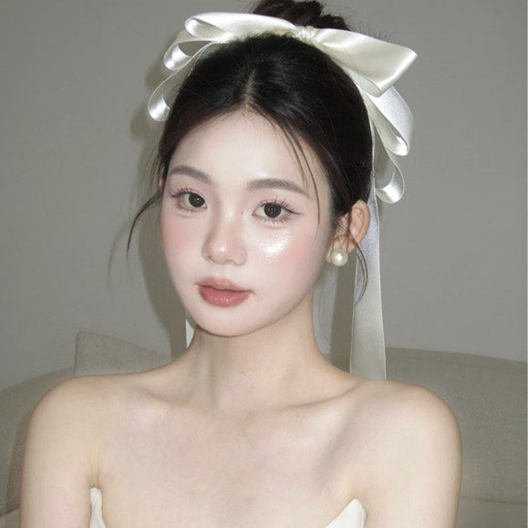 白色超大蝴蝶结飘带发夹女超仙头饰顶夹发卡发饰新娘头饰拍照道具