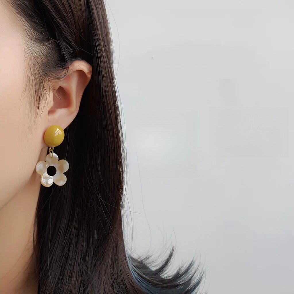甜美彩色花朵耳钉~撞色小清新2026年夏季新款耳环女简约百搭耳饰