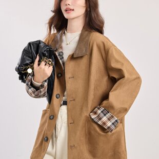 已出货2026春装新款格纹立领大衣外套时尚休闲风衣宽松松弛感上衣