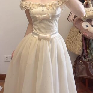 甜美重工富家千金连衣裙女夏日绝美高级感公主裙小飞袖收