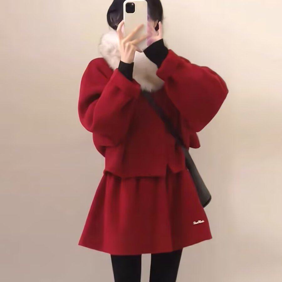盐系轻熟小香风富家千金感独特漂亮本命年红色毛呢两件套装女秋冬,女装/女士精品,时尚套装,淘宝优惠券,粉丝福利购,淘宝优惠卷