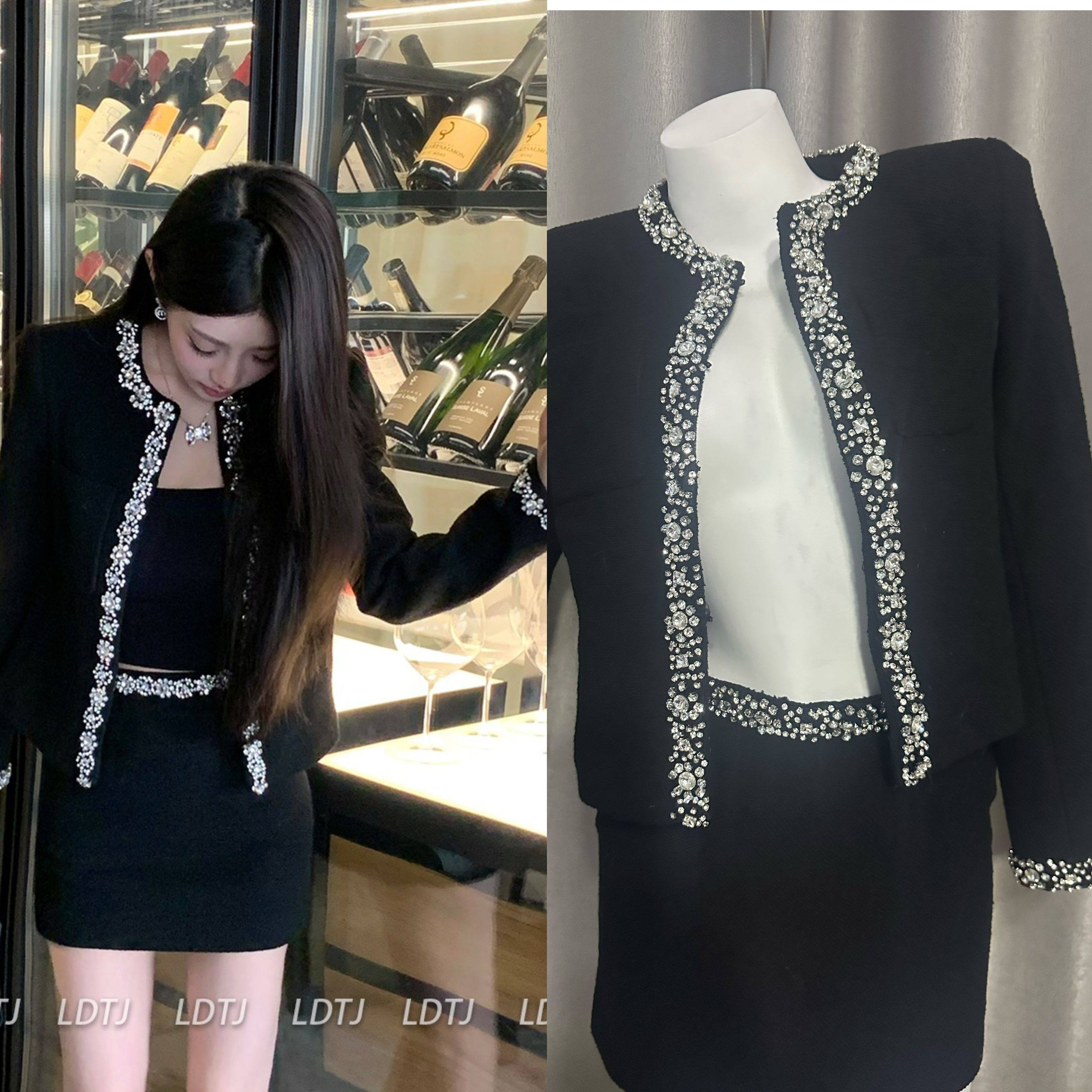 秋新CE家小香风黑重工高奢定制闪钻羊毛呢气质半裙外套装女,女装/女士精品,时尚套装,淘宝优惠券,粉丝福利购,淘宝优惠卷