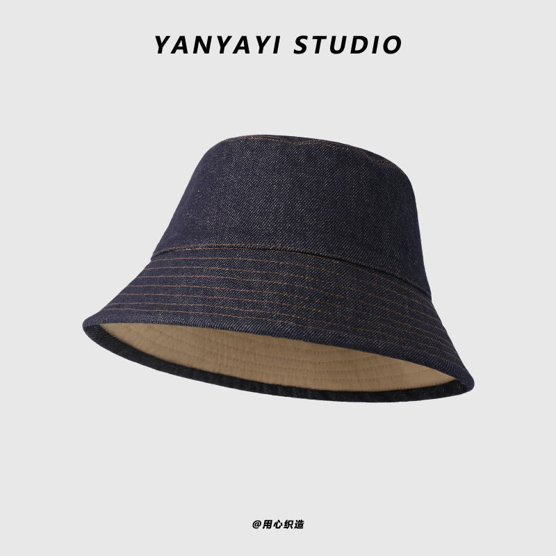 双面戴复古牛仔渔夫帽子女显脸小