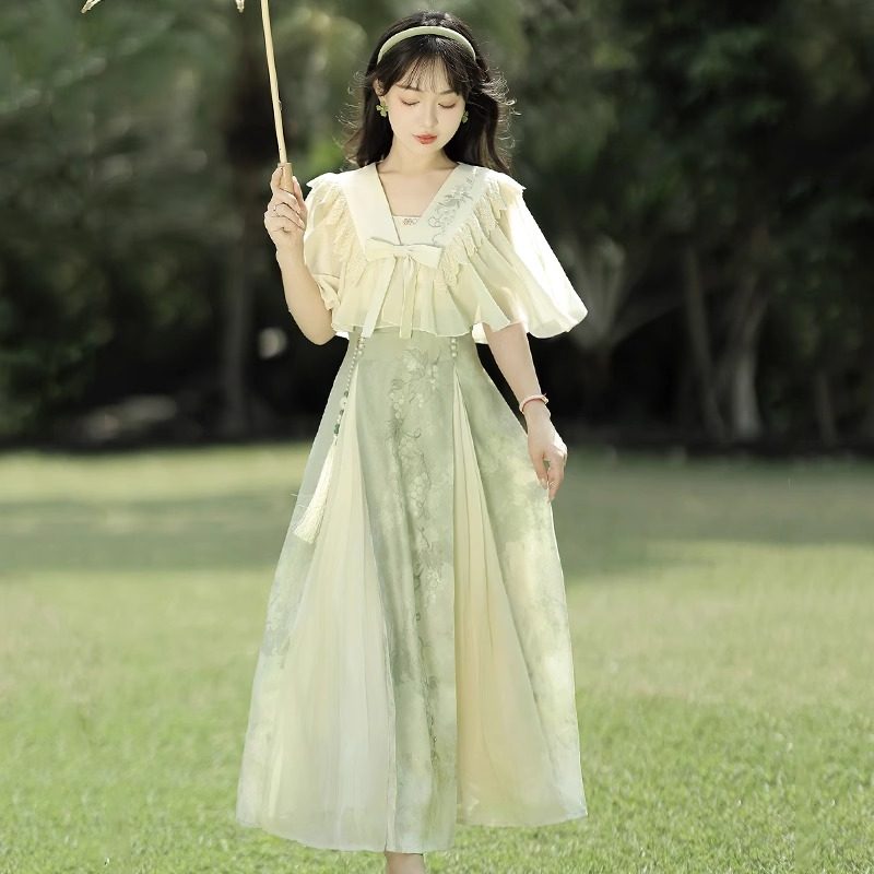 青提诗原创汉服女改良国风新中式日常薄款吊带连衣裙汉元素夏装