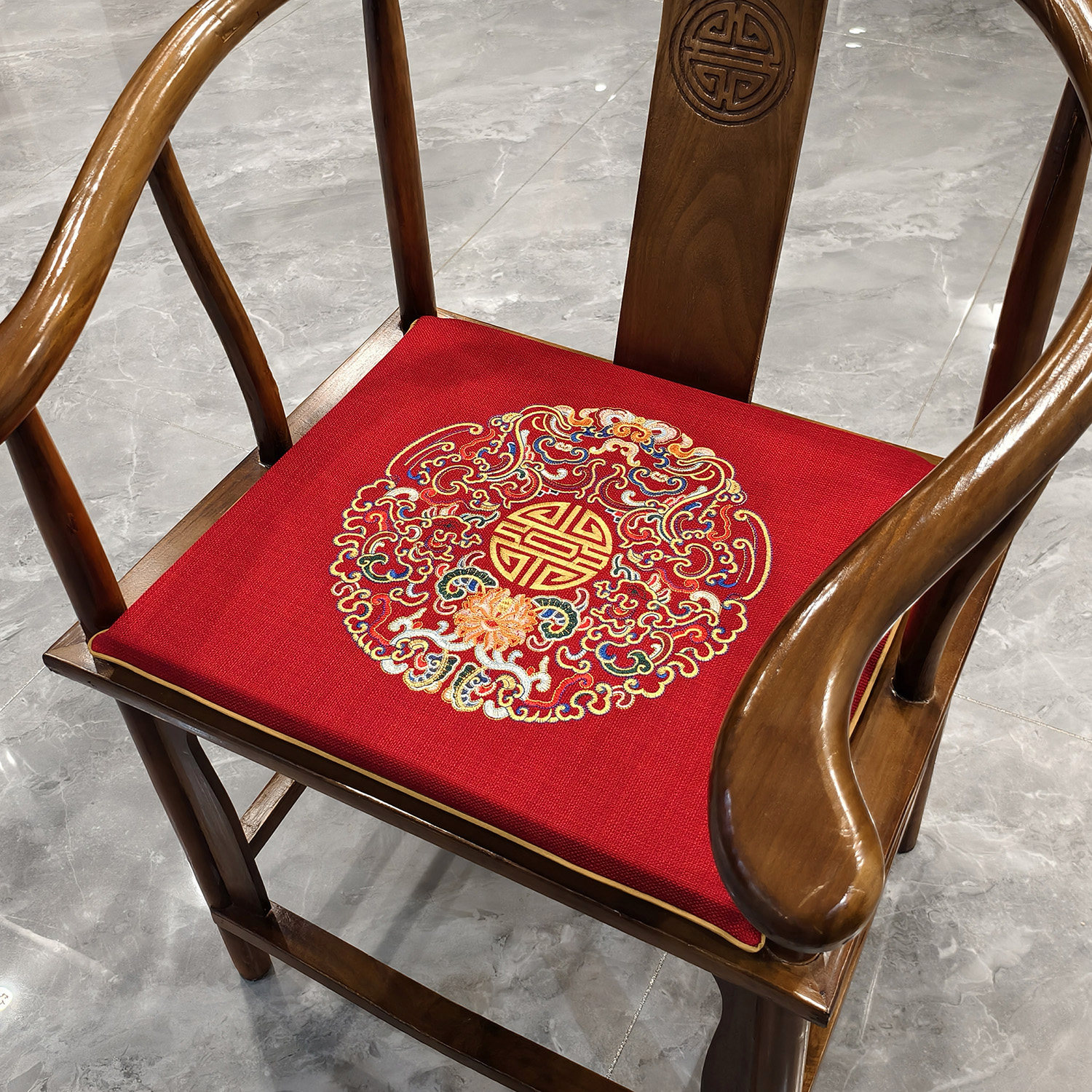 新中式刺绣红木椅垫沙发垫