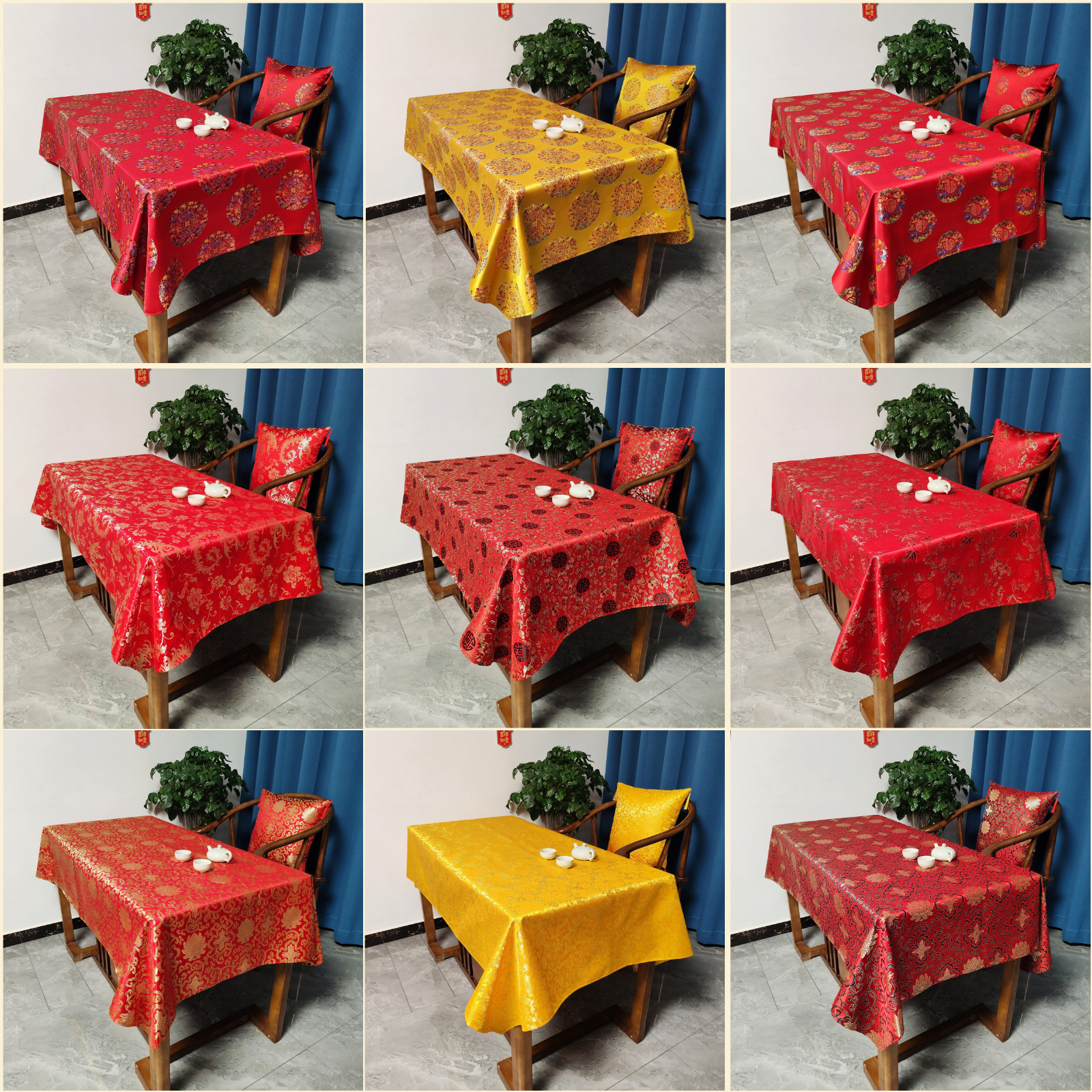 新中式红色喜庆桌布刺绣定制