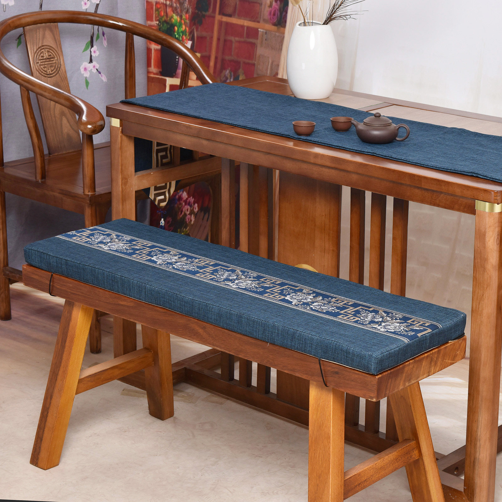 新中式长条凳坐垫红木长凳海绵垫长板凳换鞋凳沙发卡座垫舒适防滑,居家布艺,椅垫,淘宝优惠券,粉丝福利购,淘宝优惠卷