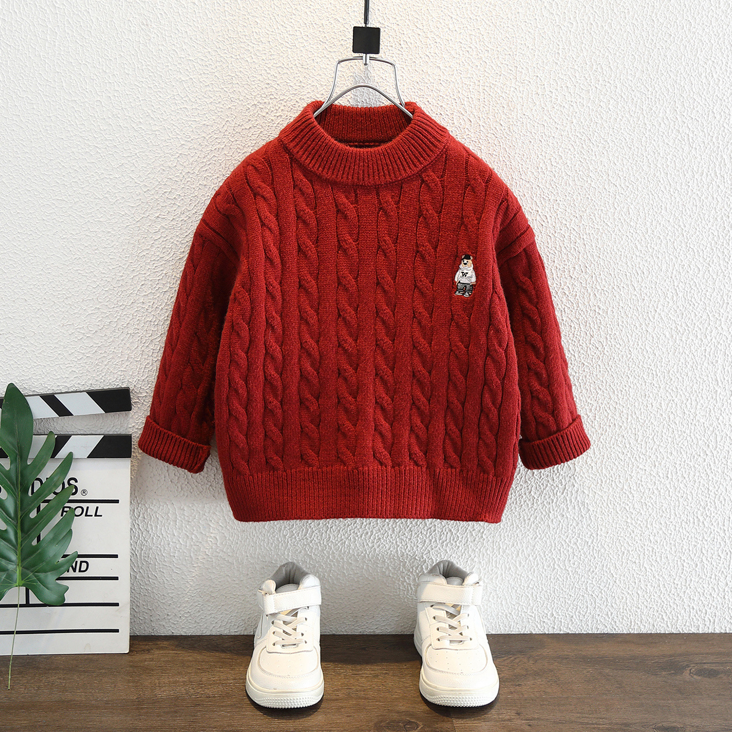 儿童毛衣2025新款冬季宝宝红色男孩针织衫小童加厚冬装男童秋冬款