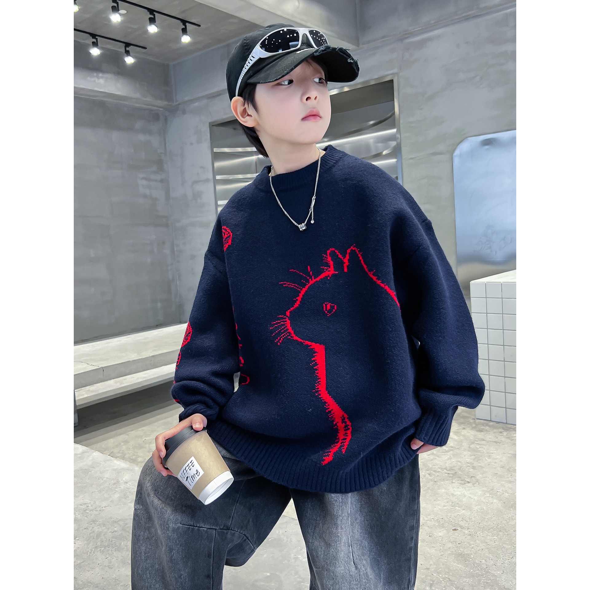 儿童装男童冬装加厚毛衣2025新款中大童秋冬款男孩冬季针织打底衫