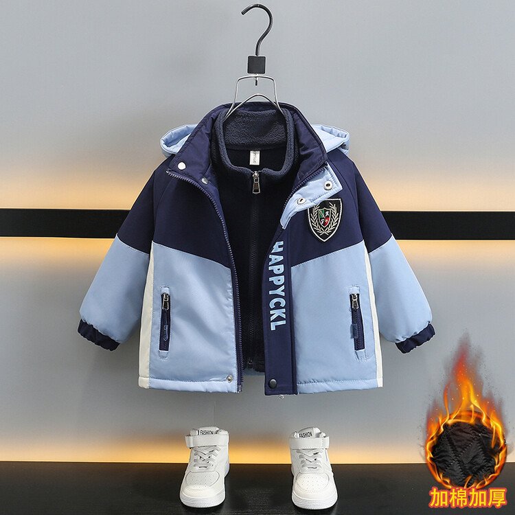 儿童新款夹棉冲锋衣二合一男中小童秋冬款可脱卸宝宝防风衣韩版男